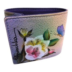ANUSCHKA Women's Hand Painted Leather Japanese Garden Snap Button Wristband